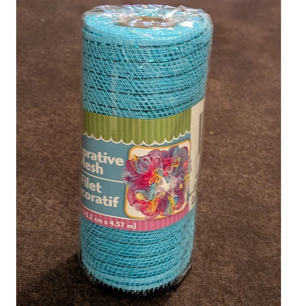 Turquoise Blue Decorative Mesh Roll with‎ Metallic Tinsel 6in x 5yd Craft Supply